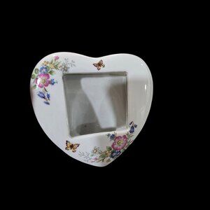 Vintage Miniture Porcelain Heart Picture Frame Butterflies Floral Valentine